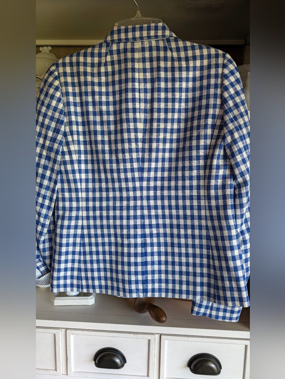 J.Crew Factory Gingham Schoolboy Linen Blazer Blue White Size 8 NWT - Picture 10 of 11